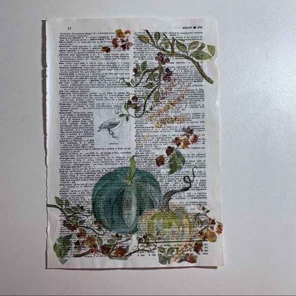 Pumpkins and Vines Artwork on Vintage Dictionary Page - Picture 2 of 2